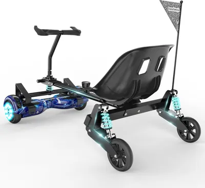 Produktbild von Hoverboard sitz, Hoverkart für alle 6.5", 8.5" & 10" Hoverboards, sitz für hoverboard mit Stoßdämpfern, Go-Kart mit Zweiradfederung und Lenkrad, Drift-Gokart für alle Altersgruppen