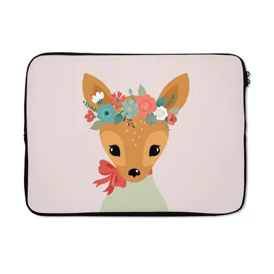 Produktbild von MuchoWow® Laptop Hülle 14 ZollHirsche - Pastell - Blumen Laptoptasche - Laptoptasche - Stoßsicher - Schutzhaube