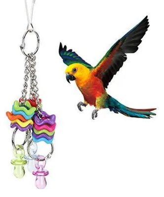 Immagine prodotto di Giocattolo per uccelli, giocattolo per pappagalli con gancio, anello a forma di capezzolo, plastica atossica, colorato