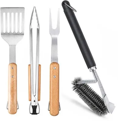 Produktbild von Grillset, 4-teilig, Barbecue-Zubehör, Edelstahl, Grillwerkzeug