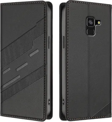 Image de Étui pour Samsung Galaxy A8 2018, étui portefeuille en cuirPolyuréthaneavec fente pour carte et fonction stand Schwarz