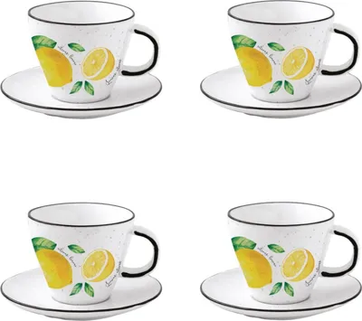 Produktbild von 4er Set Tassen mit Untertasse Amalfi Zitronen für 250ml Porzellan Easy Life