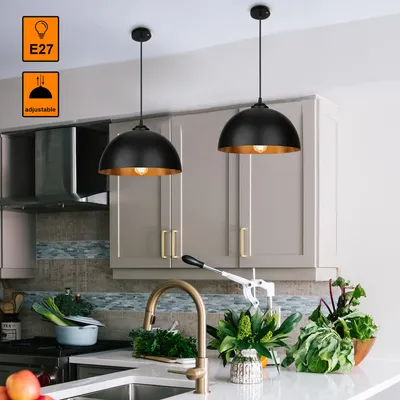 Obrázek produktu pro Jopassy 2x LED závěsné světlo stropní průmyslové černo-zlaté závěsné svítidlo závěsné svítidlo kuchyně