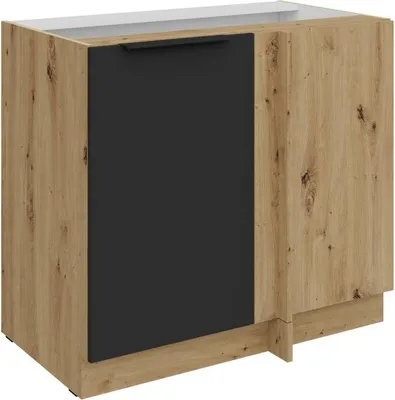 Produktbild von Verlängerter Eckschrank LUNARA – Breite 90 cm, Schwarz/Eiche Artisan