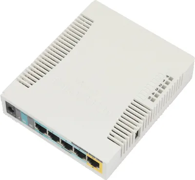 Image de Mikrotik RB951Ui-2HnD, Interne, 7 - 31, -20 - 50 °C, 16-QAM, 64-QAM, BPSK, CCK, DBPSK, DQPSK, DSSS, OFDM, QPSK, IEEE 802.11b, IEEE 802.11g, IEEE 802.11n, IEEE 802.3, IEEE 802.3, IEEE 802.3u, 802.11g : -96dBm @ 6Mbit/s à -80dBm @ 54Mbit/s 802.11n : -96dBm @ MCS0 à -78dBm @ MCS7
