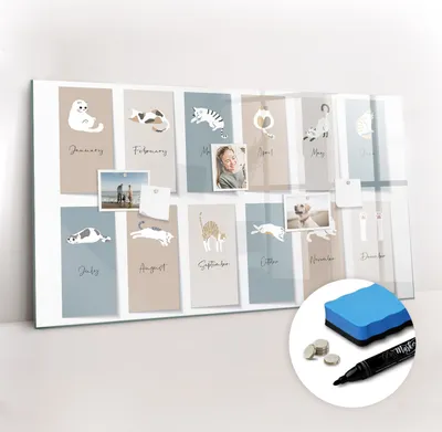 Produktbild von Magnetpinnwand Memoboard - Zubehörsatz - Schwarzer Marker + Schwamm + Magnete - 120 x 60 cm - Katzenkalender