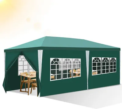 Produktbild von Faziango 3 x 6 m Garten Pavillon mit 5 Seitenteilen tragbares wasserdichtes Zelt Partyzelt, grün