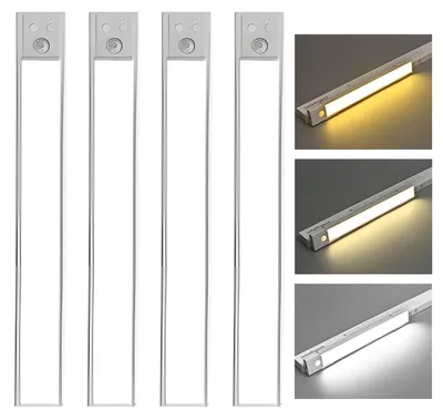 Produktbild von 4 Stück Schrankbeleuchtung Led, Schranklicht mit Bewegungsmelder, Ultradünne Schnappverbindung Schranklicht, Unterbauleuchte Küche Led, Dimmbar Vitrinenbeleuchtung Treppenlicht für Flur Küche Treppe