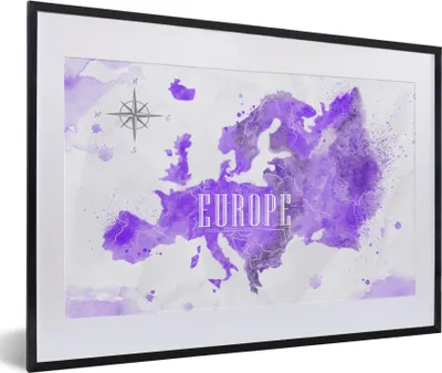 Produktbild von MuchoWow® MuchoWow® Gerahmtes Poster Europa - Weltkarte - Farbe 60x40 cm - Poster mit zchwarzem Bilderrahmen - Schlafzimmer - Plakat in Rahmen - Drucken