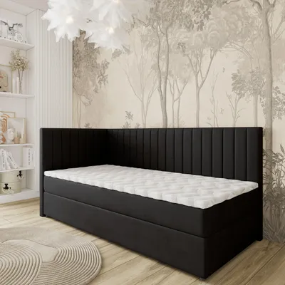 Produktbild von Masseno Boxspringbett ARIS 100x200 cm Komplett-Set mit Bonell Matratze und Topper, Polsterbett mit Bettkästen -Schwarz, KRONOS 07