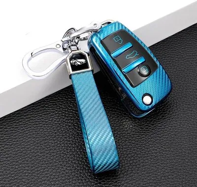 Produktbild von Autosleutelhülle - Blau - Lederschlossfuß - Schutz - Fernbedienung - 3 Tasten