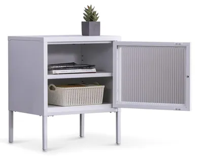 Produktbild von Coemo Nachttisch Tokio aus Metall mit Glastür Weiß