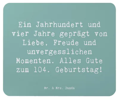 Produktbild von Mr. & Mrs. Panda Mousepad Spruch 104. Geburtstag - Meeresbrise - Geschenk, Geburtstagserinnerungen, pc, Mauspad, Andenken, mausteppich, Alter, Mouse Pad, Happy Birthday