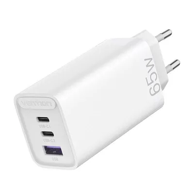 Produktbild von Wandladegerät GaN 2xUSB-C + USB-A Vention FAAW0-EU 2,4A PD 65W/30W/30W weiß