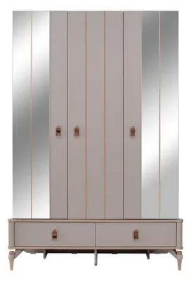 Produktbild von Kindermöbel Mädchen Kinderzimmer Bett Kinderbett Beige Holz Set 4tlg