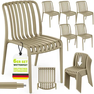 Produktbild von tillvex® Gartenstühle 6er Set Stapelbar Wetterfest | Outdoor Stühle bis 120kg belastbar | Gartenstühle Outdoor | Terrassenstuhl Gartenmöbel Balkon Garten Terrasse