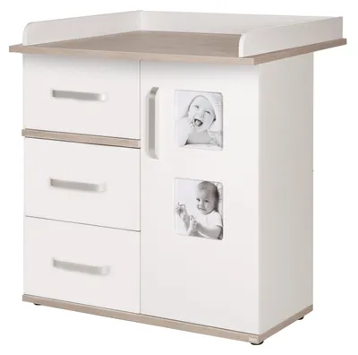 Produktbild von roba Wickelkommode mit Wickelansatz 'Moritz', Wickeltisch mit 2 Bilderrahmen, weiß, Luna Elm