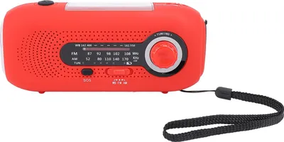 Produktbild von Solar-Wetterradio mit 1W 5LED 3 Stufen Taschenlampe 4 Lichtmodi SOS Handkurbel Typ C Aufladen 2000mAh Batteriebetriebenes Notfall-Wetterradio Rot