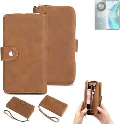Produktbild von K-S-Trade Handyhülle Schutzhülle kompatibel mit Honor Magic6 Lite & Portemonnee Tasche Handytasche Case Etui Geldbörse Wallet braun (1x)