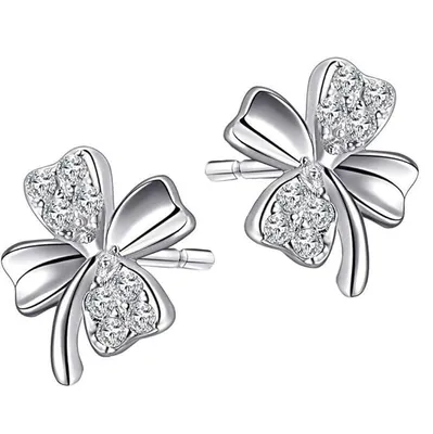 Produktbild von Kleeblatt Ohrringe Damen Silberfarben Ohrstecker mit Strass elegant, J0797