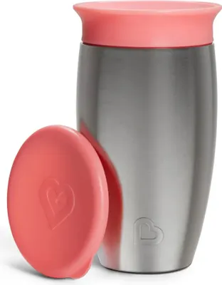 Image de Gobelet de boisson en acier inoxydable Munchkin - Miracle® 360° - Maintient les boissons fraîches jusqu'à 10 heures - Gobelet anti-fuite - 266 ml - Rose - À partir de 12 mois