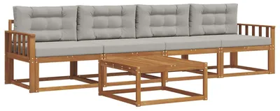 Produktbild von vidaXL Outdoor-Sofagarnitur 5 pcs Natürlich und Hellgrau
