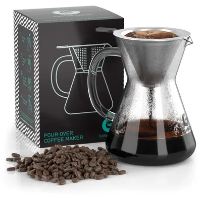 Pour-Over-Kaffeebereiter, Edelstahlfilter, Glaskanne, 400 ml