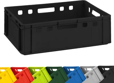 Produktbild von 1x BURI Fleischkiste E2 Schwarz 60x40x20cm Lagerkiste, Meischkiste, Metzgerkiste Eurobox aus Deutschland lebensmittelecht, robust, stapelbar