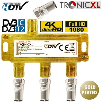 Immagine prodotto di distributore di cavo a banda larga dorato a 3 pieghe Splitter TV Sat BK CATV