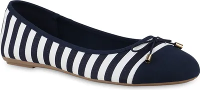 Produktbild von VAN HILL Damen Übergröße Klassische Ballerinas Schleifen Stoff Prints Schuh 841278, Farbe: Dunkelblau Weiß, Größe: 43