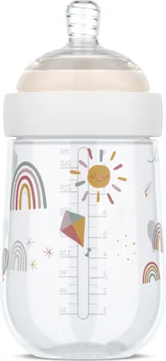 Produktbild von Mepal - Babyflasche Mio - Transparente Kappe zur Aufbewahrung - Anti-Kolik Babyflaschen - Spiralförmiges Design verhindert Verstopfungen - Medizinisches Silikon - 240 ml - Sunshine & Rainbow