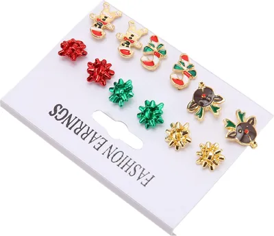 Produktbild von 6 Paar Weihnachtsohrringe, niedlich und elegant, aus leichter Legierung, dekorativer Weihnachtsschmuck für Mädchen