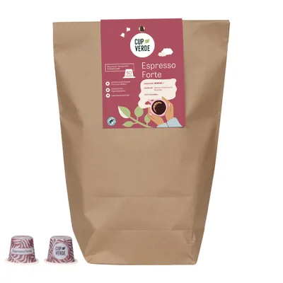 Produktbild von CUP VERDE – 80 nachhaltige Espresso Forte Kaffeekapseln - kompatibel mit Nespresso* - extra aromatisch - heimkompostierbar - schonend geröstet