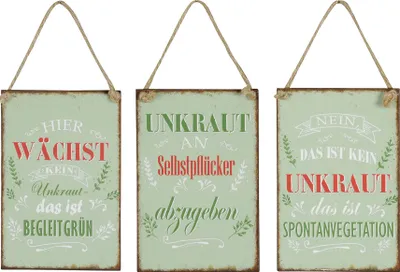Produktbild von 3er Set Blechschilder H15cm Sprüche Garten Unkraut Wandbild Wanddeko Deko Schild