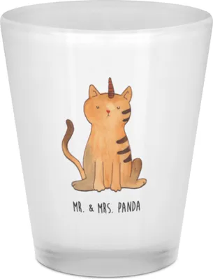 Produktbild von Mr. & Mrs. Panda Schnapsglas Einhorn Katze - Transparent - Geschenk, Pinnchen Glas, Unicorn, Mieze, Shot, Likör, Stamperl, Regenbogen, Gläschen, Glitzer, Einhornkatze
