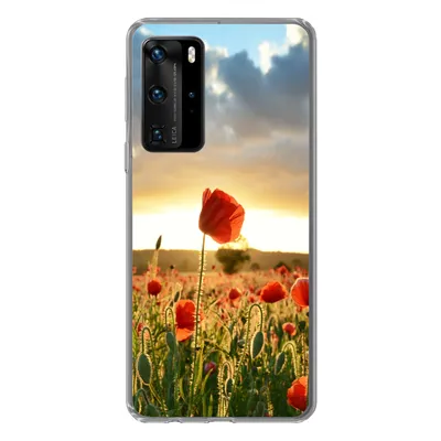 Produktbild von MuchoWow® Handyhülle Schutzhülle Hülle für Huawei P40 Pro Bunter Himmel über vielen Mohnblumen Silikon Softcase Handy Hülle - Schutz