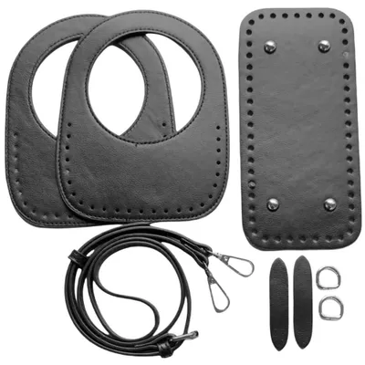 Produktbild von CALFOVERA Kunstleder, eckige Taschen, Bodenausformung, Häkelring-Handschlaufe, Umhängeriemen mit Quertaschen, Leder-Handtaschen-Erweiterungsset für DIY-Projekte, zum Herstellen, Reparieren von Schultertaschen (schwarz)