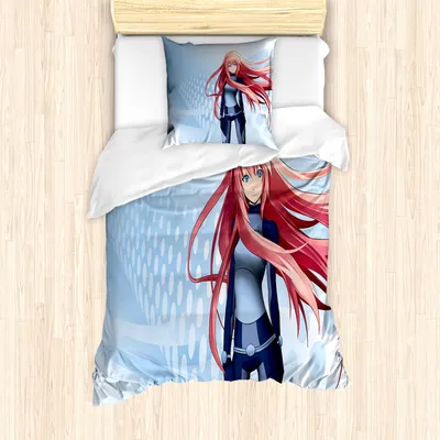 Produktbild von ABAKUHAUS Anime Mantele, Digitale futuristische Art, Milbensicher Allergiker geeignet mit Kissenbezügen, 135 cm x 200 cm - 80 x 80 cm, Hellblau