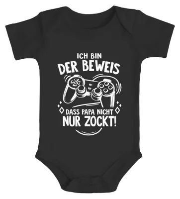 Produktbild von Baby Body mit Spruch lustig Ich bin der Beweis dass Papa nicht nur zockt Spiele Konsole Baumwolle MoonWorks® schwarz 6-12 Monate