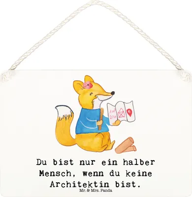 Produktbild von Mr. & Mrs. Panda Schild Architektin Herz DIN A6 - Weiß - Geschenk, kleine aufmerksamkeit, wandtafel, Wandbild Holz, Beruf, Holzschild, Innenarchitektin, Architekturbüro