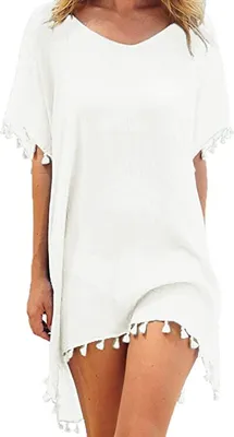 Produktbild von Damen Strandkleid Sommerkleid Bikini Cover Up Sommer Bademode Longshirt Tunika Strandponcho