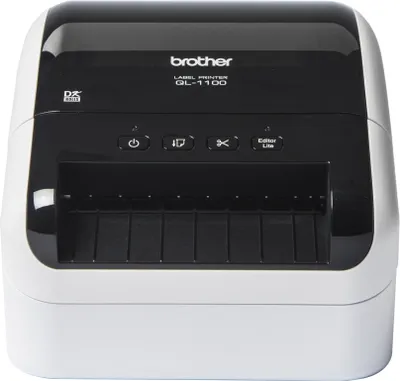 Produktbild von Brother QL-1100c - Etikettendrucker - Thermodirekt - Rolle (10,36 cm) - 300 x 300 dpi - bis zu 68 Etiketten/Min. - USB 2.0, USB-Host - Cutter - weiß, glänzend schwarz