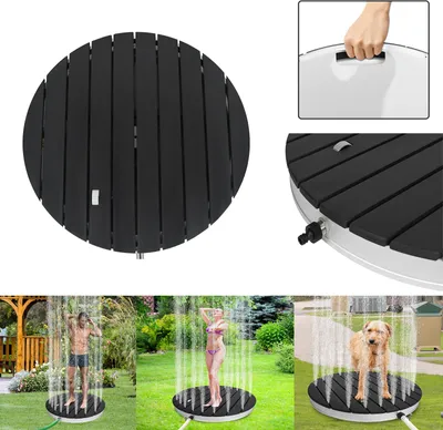 Image de UISEBRT WPC Douche de jardin Douche extérieure Douche de sol Douche mobile d'extérieur Piscine aspect bois, ronde Anthracite, Douche de camping, Douche de jardin