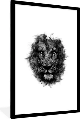 Produktbild von MuchoWow® MuchoWow® Gerahmtes Poster Löwe - Schwarz - Weiß 60x90 cm - Poster mit zchwarzem Bilderrahmen - Dekoration - Wandposter Wohnzimmer - Hochwertig