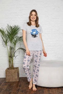Produktbild von Damen Pyjama Schlafanzug Hellgrau XXL Kurz 2-Teiler Set A-86
