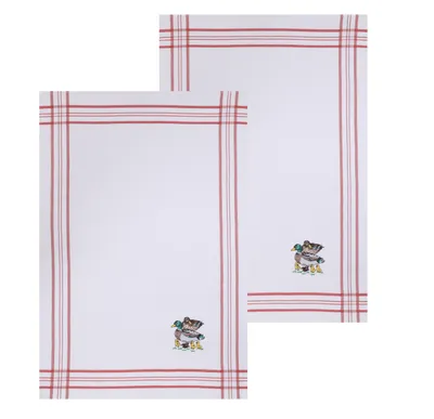 Produktbild von Betz 2 Stück Geschirrtücher Waffelpiqué rot bestickt Motiv Enten Größe 50 x 70 cm- Küchenhandtuch Gläsertücher