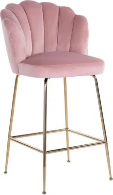 Produktbild von Casa Padrino Luxus Barstuhl Rosa / Gold 51 x 61 x H. 113 cm - Gepolsterter Barhocker mit edlem Samtstoff und Edelstahl Beinen - Luxus Barmöbel