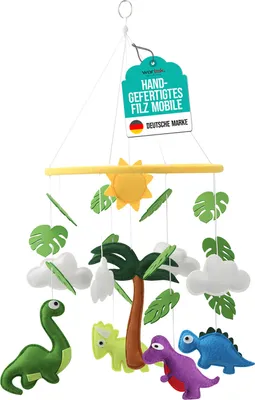 Produktbild von Wortek Mobile Baby Mobile Babybett Mobile Wickeltisch – mit Dinos aus Filz - Baby Mobile für Bett Baby Windspiel zum Aufhängen