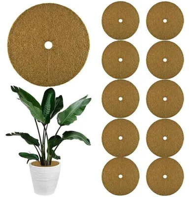 Image de 10 disques de paillis de coco, Ø 20 cm, couverture en coco pour pots, protection pour plantes en pot, protection hivernale, tapis de coco, protection hivernale pour plantes en pot, fibres de coco, protection hivernale en coco (20 cm)