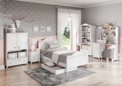 Zdjęcie produktu dla MINIO go for it, łóżko pojedyncze LUNA z materacem biały/różowy